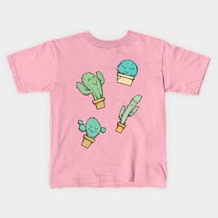 Hand Drawn Happy Cactuses Pattern Kids T-Shirt